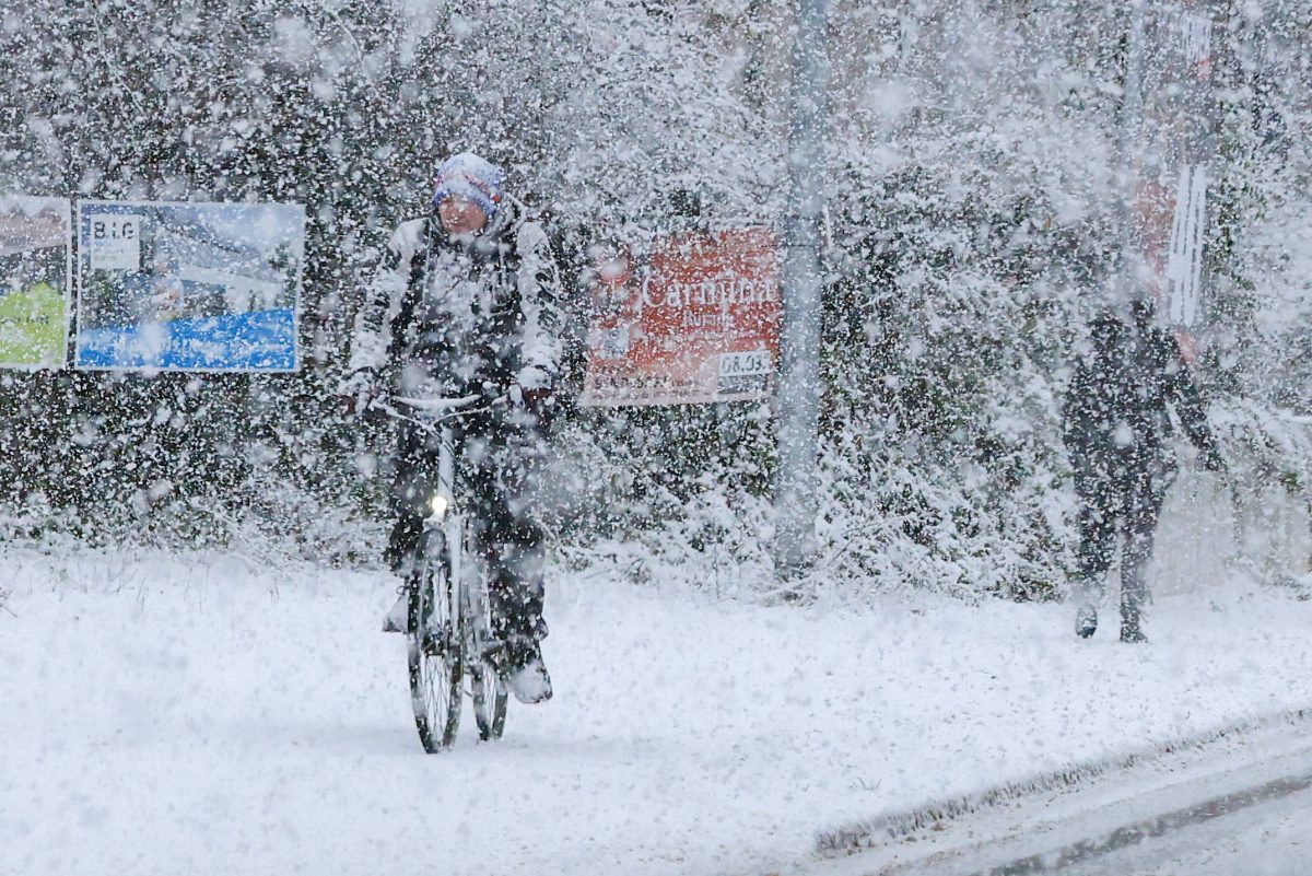 Fahrradfahrer haben mit heftigem Schneefall zu kÃ¤mpfen. Das Wetter in Niedersachsen ist winterlich geworden. (Symbolbild)